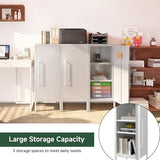 PEROKIER Metal Storage Cabinet with 2 Adjustable Shelves Freestanding White Storage Cabinets with Door for Office Kitchen Bathroom Living Room Pantry Garage PEROKIER