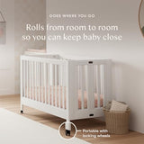 Babyletto Maki 2-in-1 Baby Crib Convertible to Toddler Bed - GREENGUARD Gold Certified Portable Folding Wood Crib w/ Toddler Conversion Kit - 4 Adjustable Heights, Easy to Assemble - White