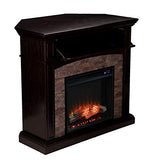 SEI Furniture Grantham Faux Stone Corner Electric Fireplace with Hidden Media Shelf, New Ebony SEI Furniture