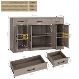 HOSTACK Buffet Sideboard Cabinet with Drawers, 55" Large Buffet Storage Cabinet with Shelves & 4 Doors, Modern Farmhouse Coffee Bar Cabinet Wood Buffet Table for Kitchen, Dining Room, Ash Grey HOSTACK