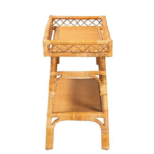 Bali & pari Savitri Modern Bohemian Natural Rattan 2-Tier Console Table bali & pari