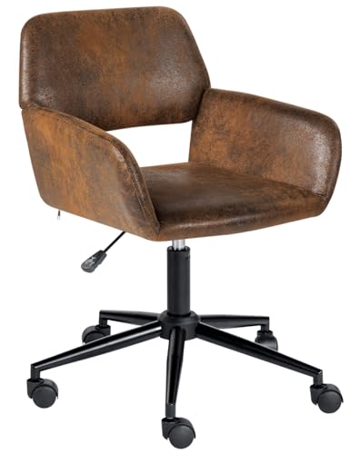 FurnitureR Office Chair, Upholstered Suede Mid Back Swivel Computer Desk Chair with Rolling Wheels, Adjustable Task Chair for Home, Bedroom, Make-up, Studying, Small Spaces - Brown FurnitureR