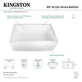 Kingston Brass Aqua Eden VTAP603622R 60-Inch Acrylic Alcove Tub with Right Hand Drain, White Kingston Brass