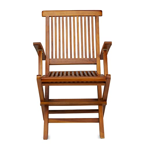 TeakCraft Teak Folding Arm Chair - 2 Piece Foldable Chairs Set - Fully Assembled - Solid Wooden Outdoor, Indoor- Wood Dining Room, Kitchen, Patio, Bistro Chairs, The Mille TeakCraft