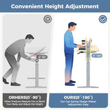 DUMOS Mobile Standing Desk, Height Adjustable Laptop Desk with Pneumatic Lift, Portable Computer Workstation Cart for Bed, Couch, Office, Sofa, White DUMOS