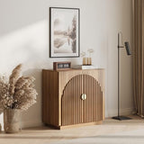 BELLEZE Modular Fluted Sideboard Buffet Cabinet with Storage, Mid-Century Modern Console Table with Symmetrical Arched Doors, Elegant Credenza for Dining Room, Kitchen, and Living Room, Caramel Brown BELLEZE