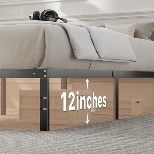 DUMOS Twin Size Bed Frame - Metal Platform Bed Frame Mattress Foundation with Steel Slat Support, No Box Spring Needed, Storage Space Under Base, Easy Assembly, Black DUMOS
