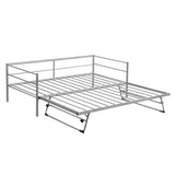 Nahenduo Twin Size Daybed with Pop up Trundle & Adjustable LED Lights, Futon Frame Bed, Metal Sofa Bed Frame for Living Room Bedroom Guest Room, Small Space, No Box Spring Needed (Sliver) Nahenduo
