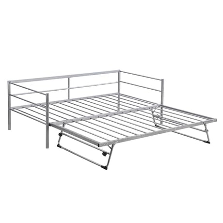 Nahenduo Twin Size Daybed with Pop up Trundle & Adjustable LED Lights, Futon Frame Bed, Metal Sofa Bed Frame for Living Room Bedroom Guest Room, Small Space, No Box Spring Needed (Sliver) Nahenduo