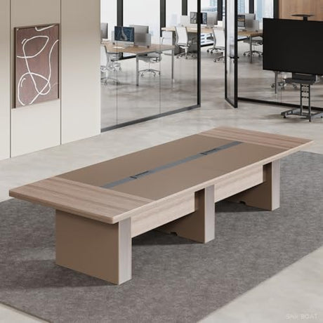 SNKBOAT Conference Table 12 ', Modern Meeting Table for 10-12 People, Modern Conference Room Table with Cable Management & 1.61" Thickened Desktop, for Office Conference SNKBOAT