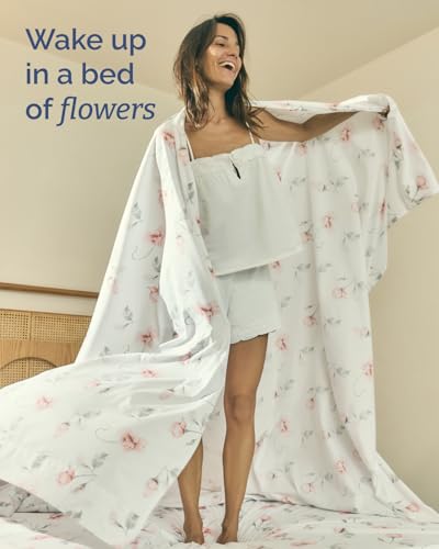 Floral Sheets - Floral Rose Bed Sheet Set - 1 Flat, 1 Fitted & 2 Pillowcases w/ Deep Pockets - Comfy, Wrinkle & Fade Free - Boho Botanical Bedding - Ultra-Soft, Breathable & Cooling - Full Size Set CGK Unlimited