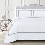 Dreamology White Duvet Cover Luxury Hotel Quality Bedding Set 100% Cotton Embroidered Duvet Covers with 2 Pillow Shams Hypoallergenic Zipper Closure 3 Pieces Duvet Set (Blue T-200, Full) Dreamology