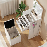 VOWNER 3-in-1 Vanity Desk with Flip Top LED Light Mirror and Glass Desktop, Small Makeup Vanity with 3 Drawers, Compact Dressing Table with Stool for Bedroom, White 19" L VOWNER