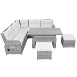 YOPTO 8-Piece Outdoor Furniture Couch Set,Rattan Patio Conversation Sectional Sofa Set with Adjustable Table,Recliners W/Extendable Side Tables & 2 Movable Ottomans,for Patio,Lawn,Backyard,Pool,Beige YOPTO