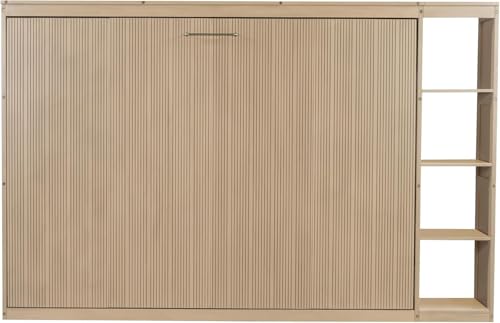 Virubi Full Horizontal Murphy Bed with Storage Shelves,Wood Fold Up Modern Murphy Wall Bed Cabinet with Storage Bookcase for Adults (Natural,Full) Virubi