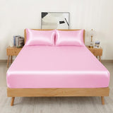 NSGZ 2 Pcs Satin Fitted Sheet and Pillowcase Set, Twin Silky Bottom Bedsheet Fit up to 15 Inch Deep Pocket Mattress, Pink Soft Satin Bedding Includes 1 Fitted Sheet and 1 Pillowcases NSGZ