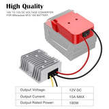 DC Power Aadpter for Milwaukee M18 Battery 18V to 12V Step Down Voltage Converter 15A MAX 180W Inverter Automatic Buck Converter DC Voltage Regulator with Upgraded Low Voltage Protection and Switch CHoiKWong