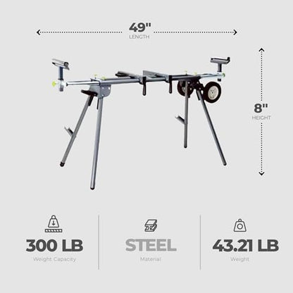 Master Mechanic Lightweight Adjustable Folding Miter Saw Stand with 300 Pound Maximum Load Capacity and Wheels for Easy Transport, Black - WoodArtSupply