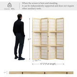 Room Divider with Shelves, 66.9-Inch Tall Japanese Shoji Style Wood Screen with Double Hinges for Home Office Bedroom Hotel Decoration (4 Panels, Natural) Svimi