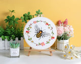 3 Pack Embroidery Kit for Beginner Adults, Cross Stitch Set with Bees Flowers, Includes Clear Instructions, Embroidery Hoop, Stamped Patterns, Colorful Threads, Tools.Hand Craft Lover Gifts