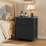 Nightstand, Small 2 Drawer Dresser End Table Bedside Furniture, Wooden Top Fabric Bins for Bedroom, Closet, Entryway, Dorm, 11.8" D x 18" W x 20", Black SageNest