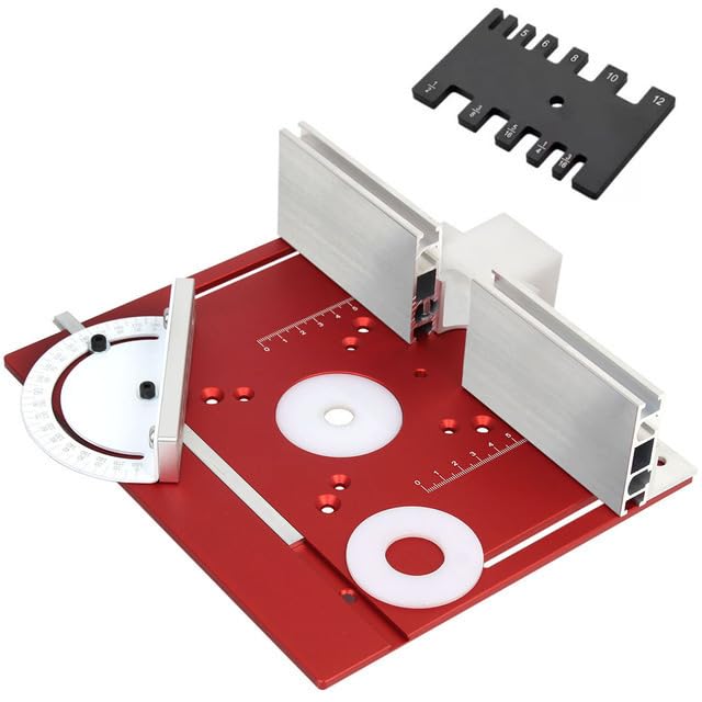 JCFANTS Router Table Insert Plate, Multifunctional Trimming Engraving Table, Aluminium Insert Plate for Table Woodworking Benches Router Flip Plate with Miter Gauge Guide (Red) JCFANTS