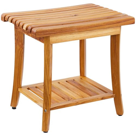 VEVOR Teak Shower Bench, 20in Waterproof Wood Shower Stool with Storage Shelf Non-Slip Foot Pads, 400 lbs Load Capacity Shower Chair Seat, for Bathroom Indoor and Outdoor Use VEVOR