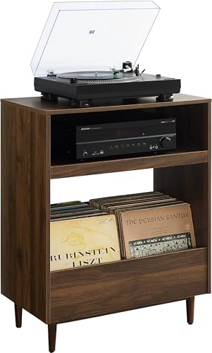Crosley Furniture Liam Turntable Record Player Stand with Storage for Vinyl Records, Mid Century Modern, Walnut Crosley Furniture