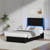 REVOMINCA Twin Upholstered Bed Frame with LED Lights, Faux Leather Platform Bed with Headboard and Wooden Slats Support, No Box Spring Needed, Noise-Free, Easy Assembly, Black REVOMINCA