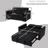 YitZanefrin 54'' 3 in 1 Convertible Sleeper Sofa Bed, Futon Couches Bed for Living Room with Side Pocket | Adjustable Backrest | Velvet Fabric | Pull Out Couch | Love Seat Sofa Black YitZanefrin