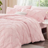 BEDELITE Baby Pink Queen Comforter Set - 3 Pieces Boho Pintuck Bedding Comforter Sets, Lightweight Soft & Warm Bed Comforter Queen with 2 Pillowcases for All Season BEDELITE