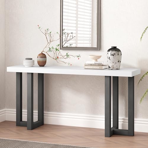 Merax Modern Geometric Design Wood Console Table for Hallways Entryway, Narrow Sofa End-Table for Living Room, Easy Assemble,Gray+ White Merax