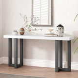 Merax Modern Geometric Design Wood Console Table for Hallways Entryway, Narrow Sofa End-Table for Living Room, Easy Assemble,Gray+ White Merax