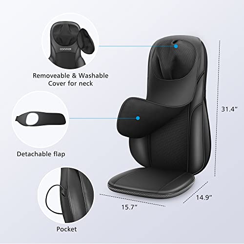 COMFIER Shiatsu Back Massager with Heat, Deep Kneading & Rolling Massage Chair Pad, Chair Massager for Office Home Use Mothers Day Gifts for Womem COMFIER