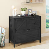 Lateral File Cabinet with 4 Drawers Farmhouse File Cabinet for Letter/Legal/A4 Size Hanging Files, Large Wood File Storage Cabinets Printer Stand for Home Office Cabinet, Black Halitaa