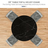 LTTROMAT Round Dining Table Set for 4, 39 Inch Circular Kitchen Table and Chair Set for 4 Person, 5-Pieces Dining Table Set with 4 Grey Velvet Chairs & Metal Frame for Small Space Home Kitchen LTTROMAT