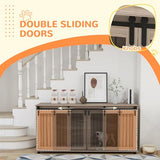 PawHut Dog Crate Furniture with Removable Divider for 2 Small Dogs or 1 Large Dog, 71" Modern Kennel Furniture End Table with Storage, Double Doors, Walnut PawHut