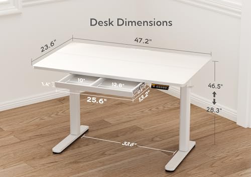 Claiks Standing Desk with Drawers, 48x24 Inch Electric Stand Up Desk, White Adjustable Height Sit Stand Computer Workstation, White Claiks