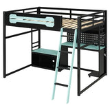 Harper & Bright Designs Full Size Wood Gaming Loft Bed with Desk and Storage Shelves, Modern Low Loft Bed Frame with LED Lights, USB Ports and Pegboard for Kids Teens Adults, Black+Blue Harper & Bright Designs