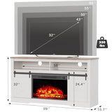 YESHOMY Fireplace TV Stand for Television up to 65+ Inch with Storage and Farmhouse Sliding Barn Doors, Entertainment Center with Cabinet and Shelves, Media Console for Living Room, White YESHOMY