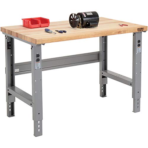 Global Industrial Adjustable Height Workbench C-Channel Leg, Maple Butcher Block Square Edge, 48" W x 30" D, Gray Global Industrial