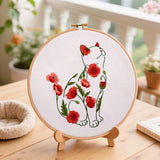 Crafmanoe Cat Embroidery Kits for Beginners Adults, Flowers Embroidery Starter Kits, Counted Cross Stitch Kits for Beginners Adults Hobbies Set for Women, Embroidery Hoops, Thread and Video Tutorial