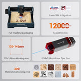 WIZMAKER 3.5W Laser Engraver, DIY Laser Engraver, Spot Size 0.04mm, Engraving Speed 12000 mm/min, Supports WiFi/Hotspot/USB, Suitable for Wood, Leather, Acrylic, and Glass Materials WIZMAKER