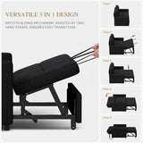 DWVO 55" Convertible Sofa Bed, 3-in-1 Sleeper Sofa with Pull-Out Bed, Linen Futon Couch with Adjustable Backrest and Side Pocket, Modern Loveseat for Living Room Apartment, Balck DWVO