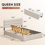 WLIVE Queen Size Upholstered Bed Frame with 4 Storage Drawers and Headboard, Velvet Platform Bedframe, Sturdy Metal & Wooden Slats Support, No Box Spring Needed, Easy Assembly, Beige WLIVE