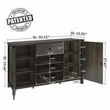 FATORRI Industrial Coffee Bar Cabinet with Wine Rack, Wood Buffet and Sideboard with Storage Cabinet, Rustic Credenza Cupboard for Kitchen Dining Room (55.12 Inch, Walnut Brown) FATORRI