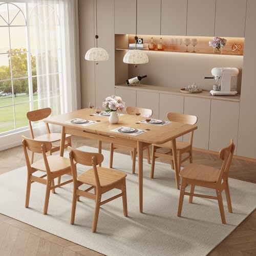 Muwuele Solid Wood Extendable Dining Table for 4-8 People with Seamless Extension from 47.2 to 63 Inches, Easy Assembly, Expandable Tables for Small Spaces, Dining Room, Kitchen, Living Room, Natural Muwuele