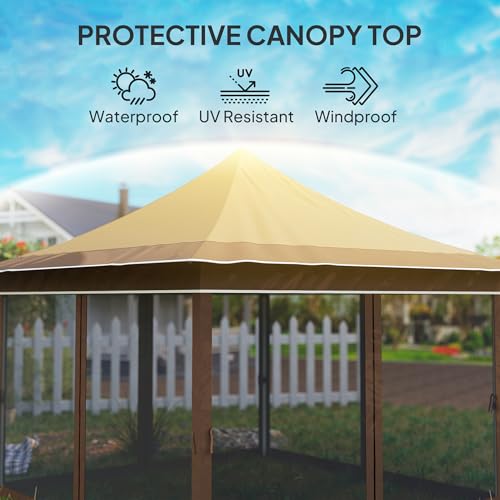 Outsunny 12 x 12 ft. Pop Up Canopy Tent with Mesh Netting, UPF50+ Instant Sun Shelter with Carry Bag, Height Adjustable Party Tent Instant Event Shelter for Garden, Patio, Beige Outsunny