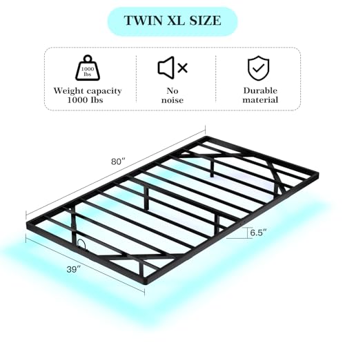 Awesofurni Floating Bed Frame Twin XL Size, Twin XL Bed Frame with Smart LED Lights, Heavy Duty Modern Metal Platform Bed No Box Spring Needed - Easy Assembly and Noise Free Awesofurni