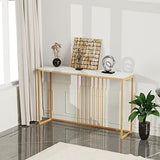 Wisfor Sintered Stone Console Table: White Entryway Table with Golden Frame - Modern Narrow Table Behind Sofa - Long Table for Hallway Foyer, 39.4x11.8x30.9 inch Wisfor